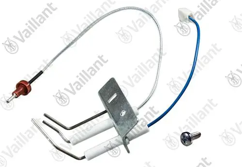 Vaillant Zünd- und Überwachungs-Elektrode mit Metallhalterung, zwei elektrischen Anschlüssen und einem Kabel, geliefert mit einer Schraube.